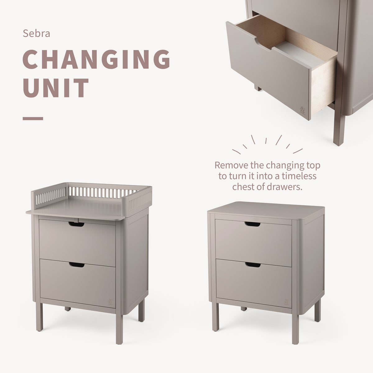Sebra, Chest of drawers/Changing table, Jetty Beige
