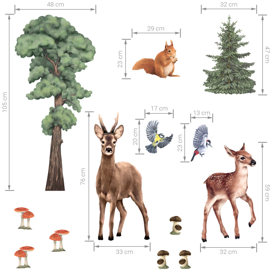 Pastel Love, Wall Decal Set, Forest Animals 2
