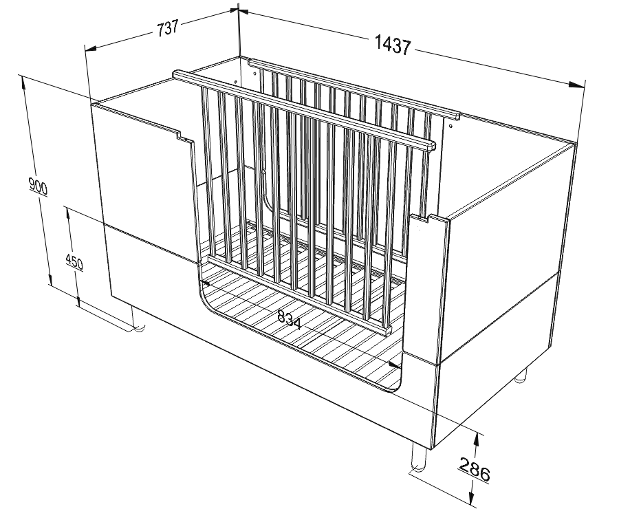 Wood Luck Design, Cot & Junior Bed 2 IN 1, 70x140 cm, Truffle