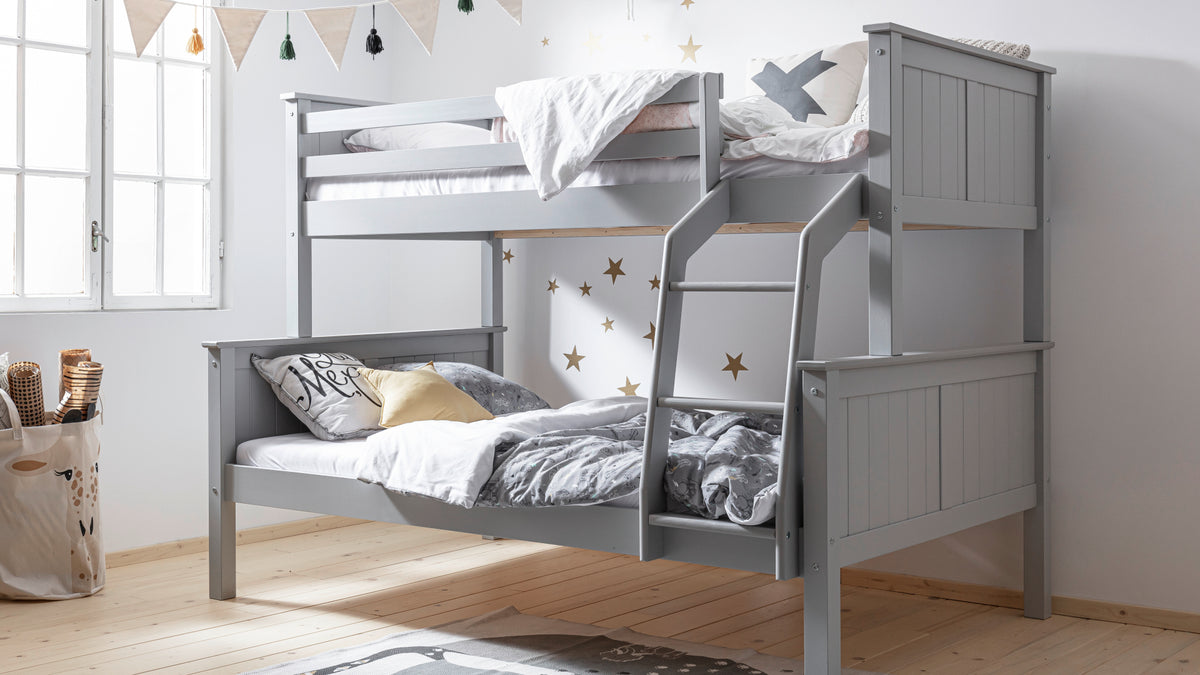 Inmondo, Collet Trio Bunk Bed with Headboard (Convertible), Pearl Grey