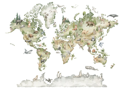Photo wallpaper, Animal World Map