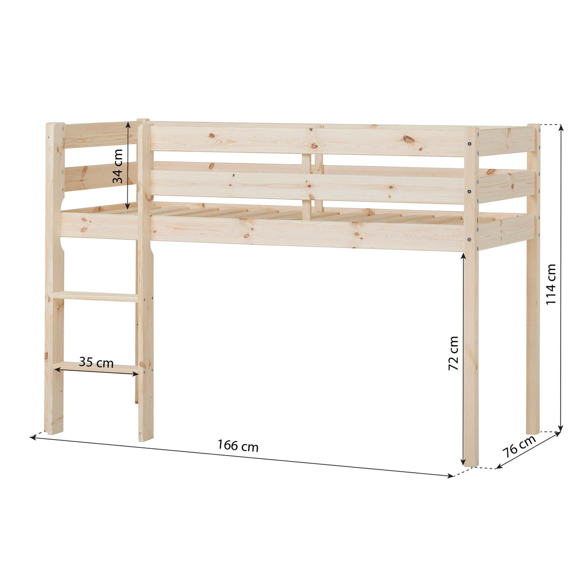 Hoppekids ECO Comfort, Loft bed 90x200 cm, Wood