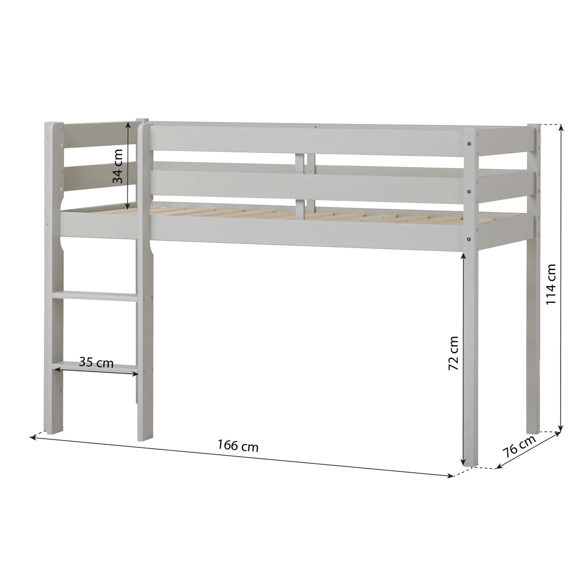 Hoppekids ECO Comfort, Loftsäng 70x160 cm, Dove Grey