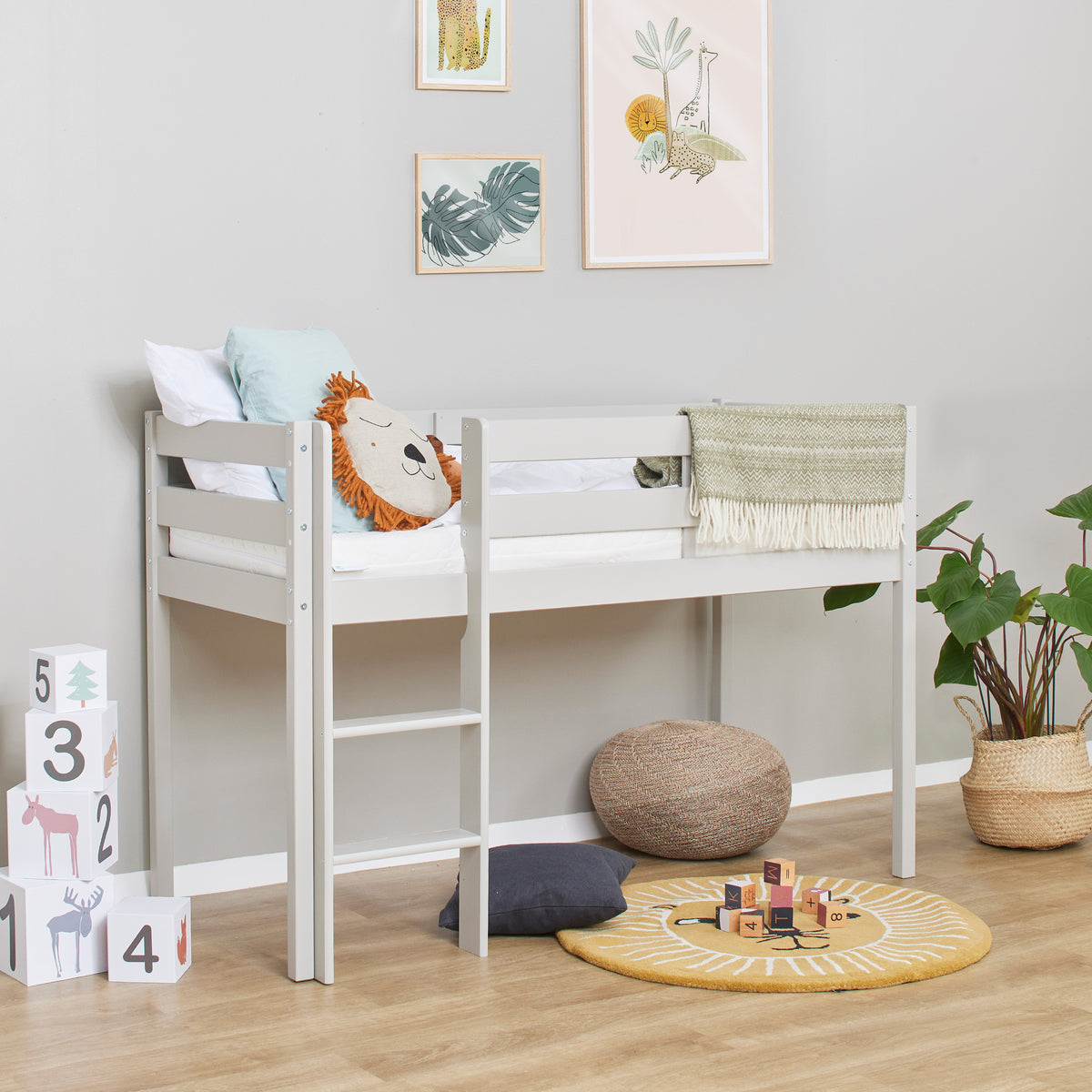 Hoppekids ECO Comfort, Loftsäng 70x160 cm, Dove Grey