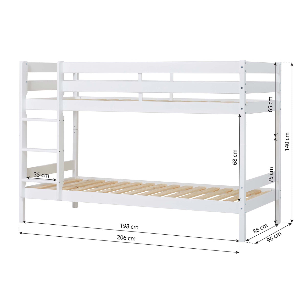 Hoppekids ECO Comfort, Våningssäng 90x200 cm, Vit