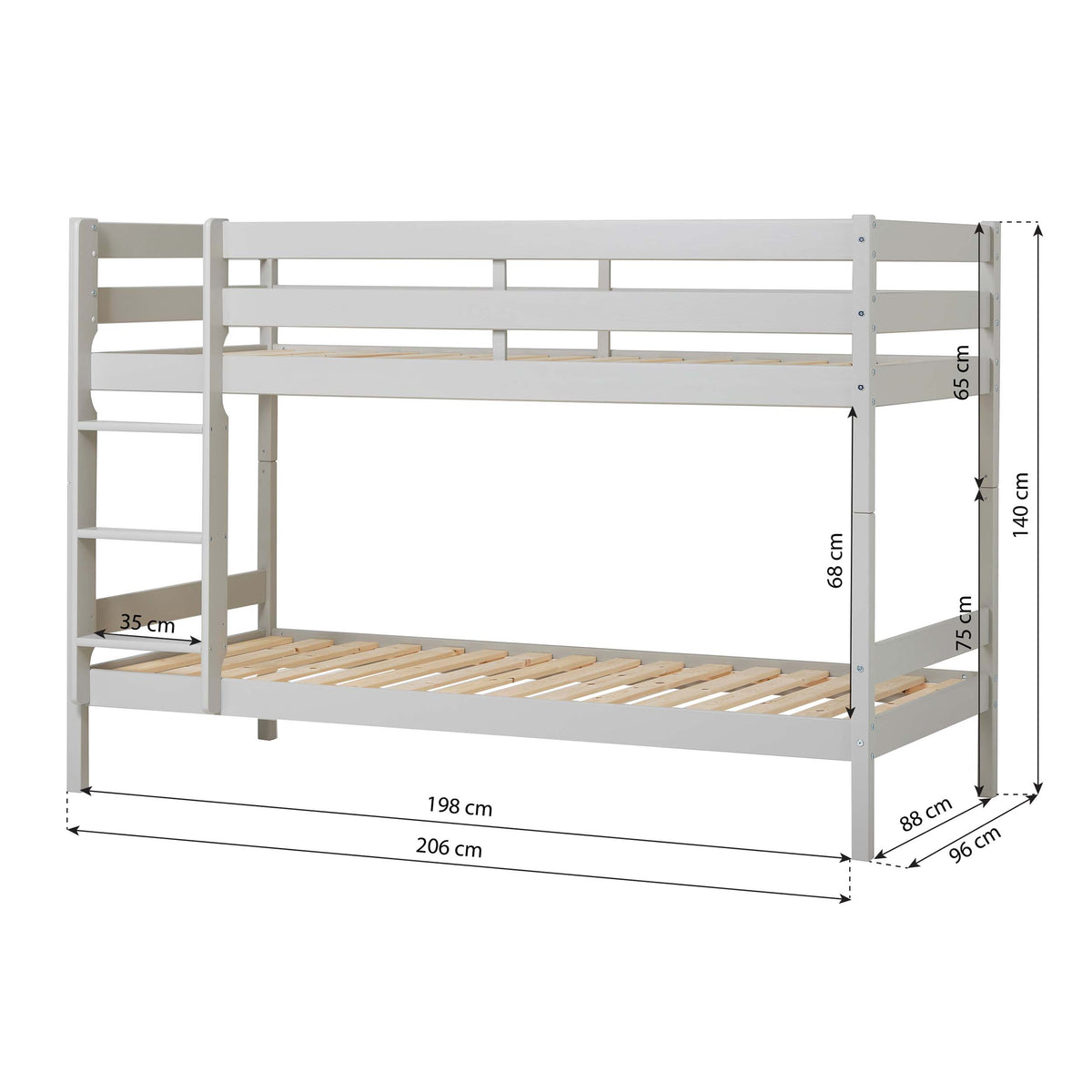 Hoppekids ECO Comfort, Våningssäng 90x200 cm, Dove Grey