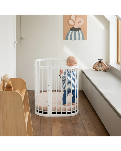 Waldin, Cot 5in1 + Mattress, White