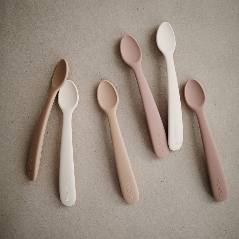 Mushie, Silicone Spoon Set 2pcs, Blush/Shifting Sand