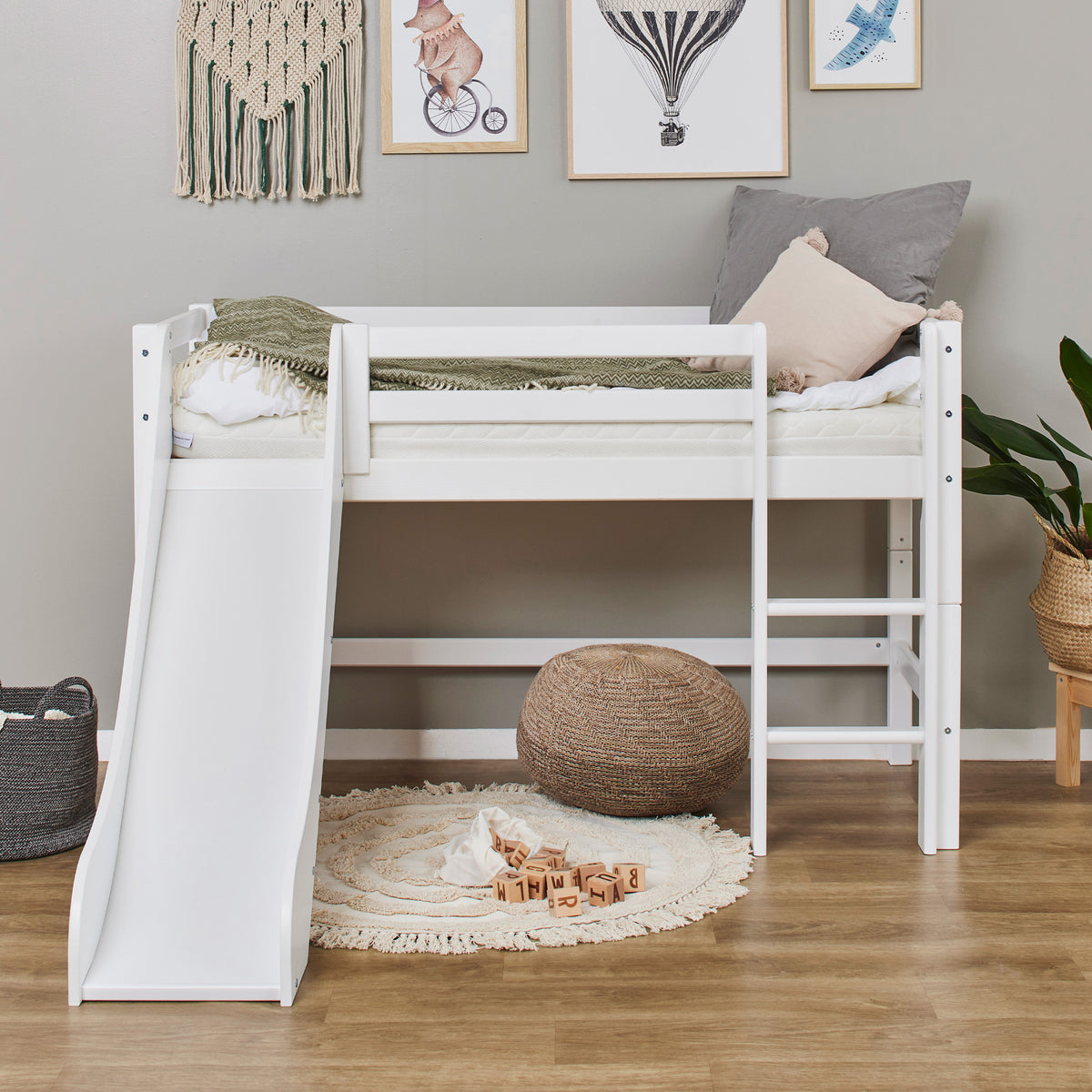 Hoppekids, ECO Dream, Parvisänky Liukumäellä (Muunneltava) 70x160 cm, White