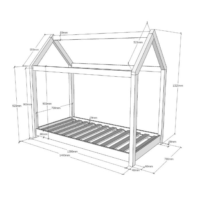Vipack, Cabane House Bed, 2 sizes, Natural Wood