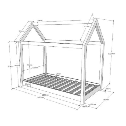 Vipack, Cabane House Bed, 2 sizes, Natural Wood