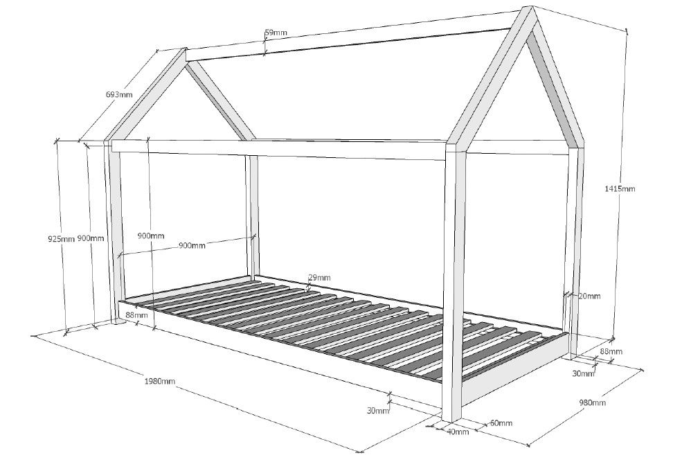 Vipack, Cabane House Bed, 2 sizes, Natural Wood