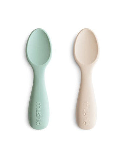 Mushie, Toddler Silicone Spoon Set 2pcs, Cambridge Blue/Shifting Sand