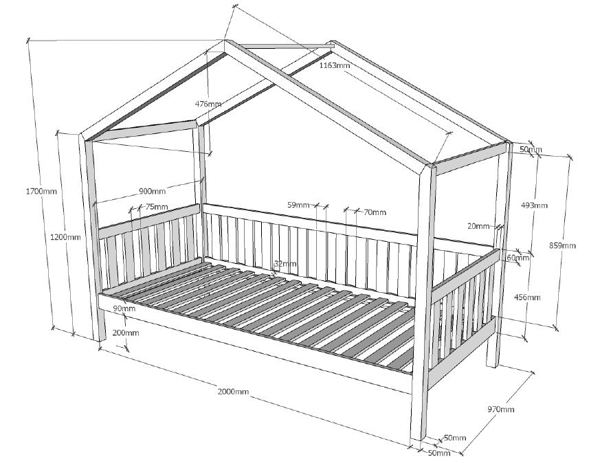 Vipack, Dallas House bed 90x200, Natural