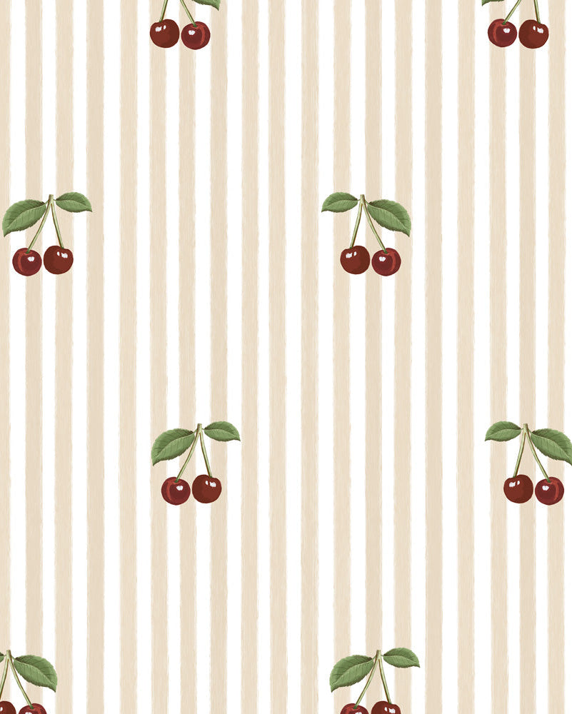 Little Cherries on Pink Stripes, Tapetti
