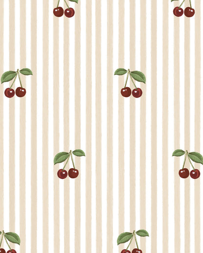 Little Cherries on Pink Stripes, Tapetti