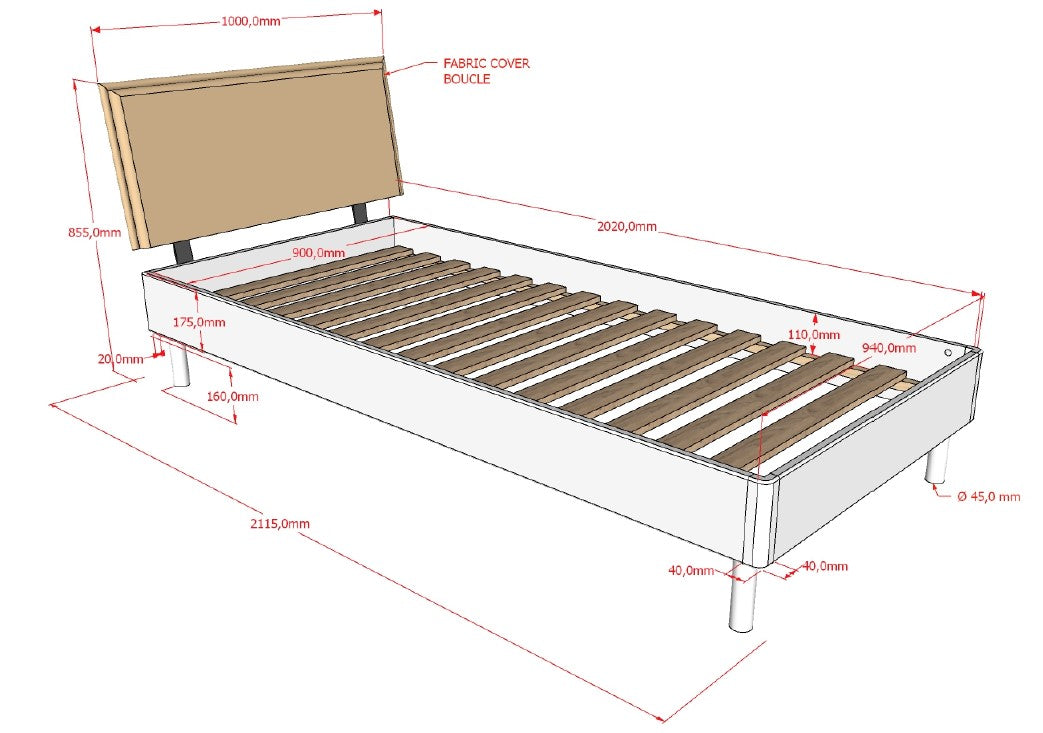 Vipack, Forrest Oak, Bed 90x200cm, White&amp;Boucle