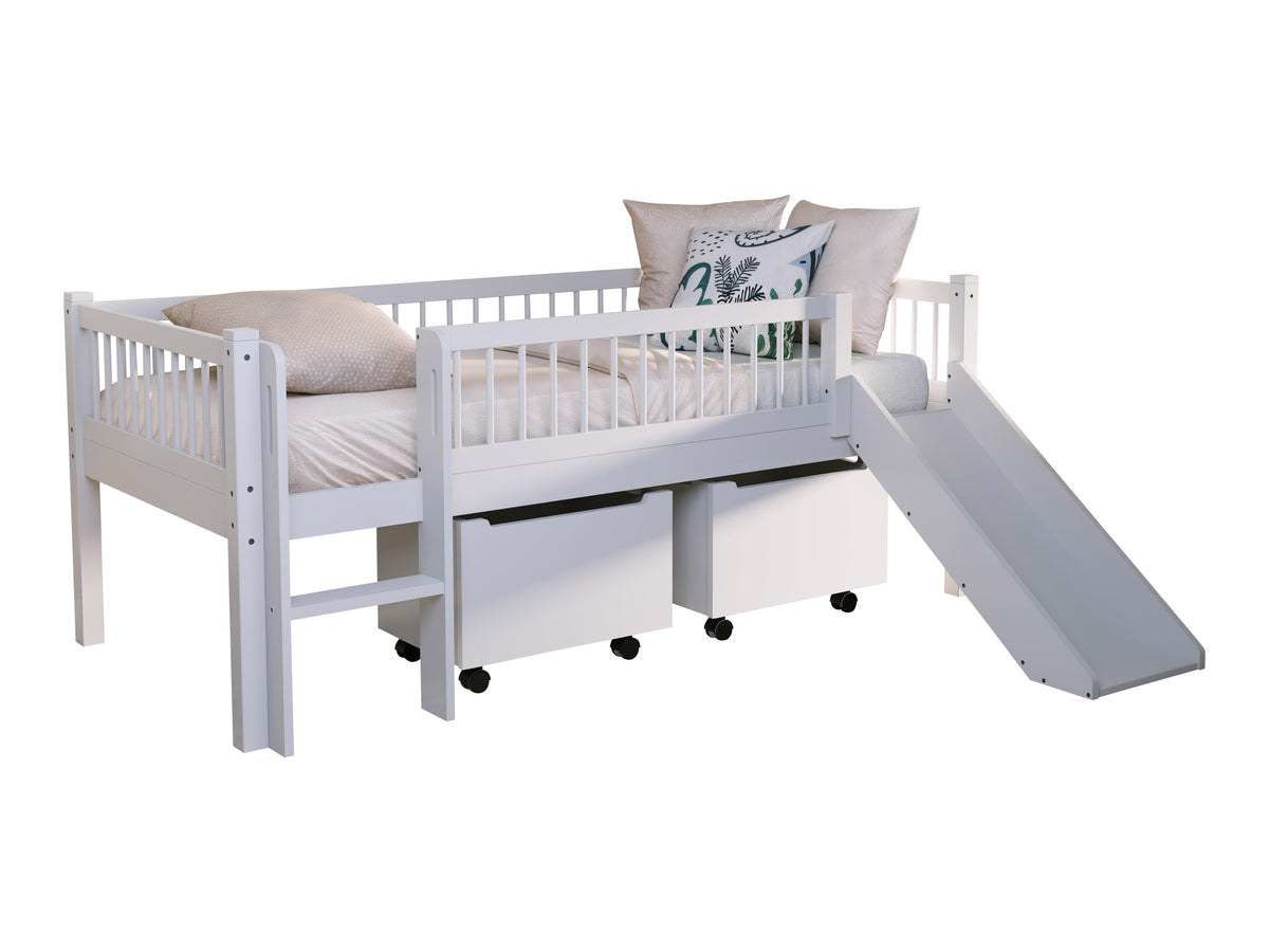 Vipack, Forrest Oak, Semi-loft bed &amp; slide 90x200cm, White