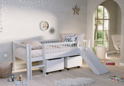 Vipack, Forrest Oak, Semi-loft bed &amp; slide 90x200cm, White