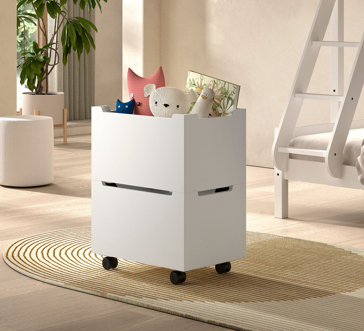 Vipack, Forrest Oak, Semi-loft bed &amp; slide 90x200cm, White