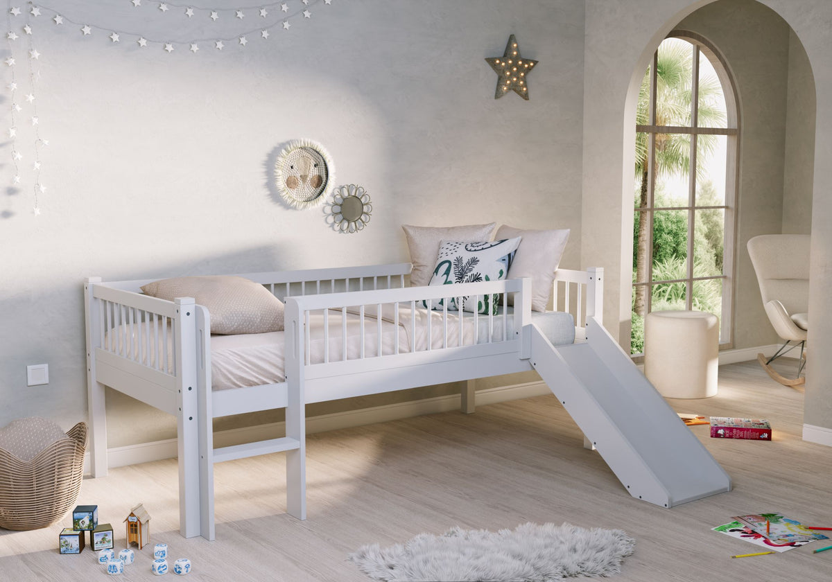 Vipack, Forrest Oak, Semi-loft bed &amp; slide 90x200cm, White