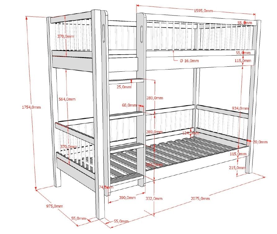 Vipack, Forrest Oak, Bunk bed (Convertible) 90x200 cm, Oak