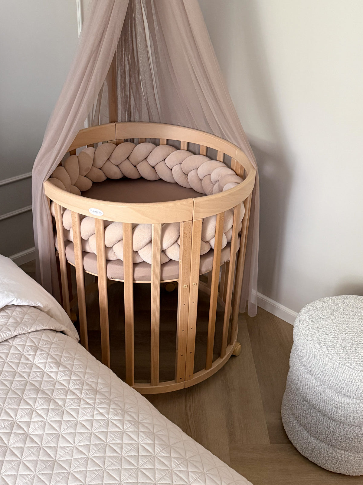 Waldin, Oval Pinnasänky 7in1 + Patja, Natural Wood