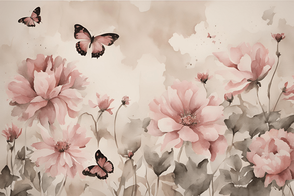 Valokuvatapetti, Peonies and Butterflies