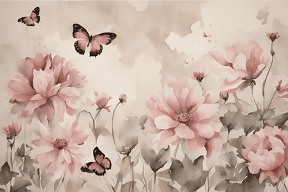 Valokuvatapetti, Peonies and Butterflies