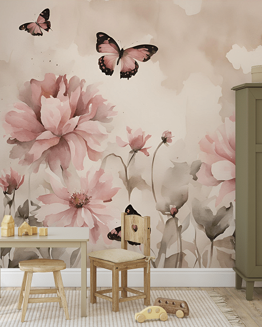 Valokuvatapetti, Peonies and Butterflies