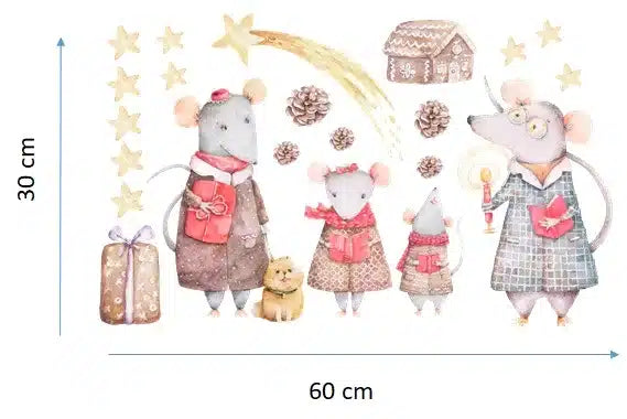 Wall sticker 30x60, Christmas Mice