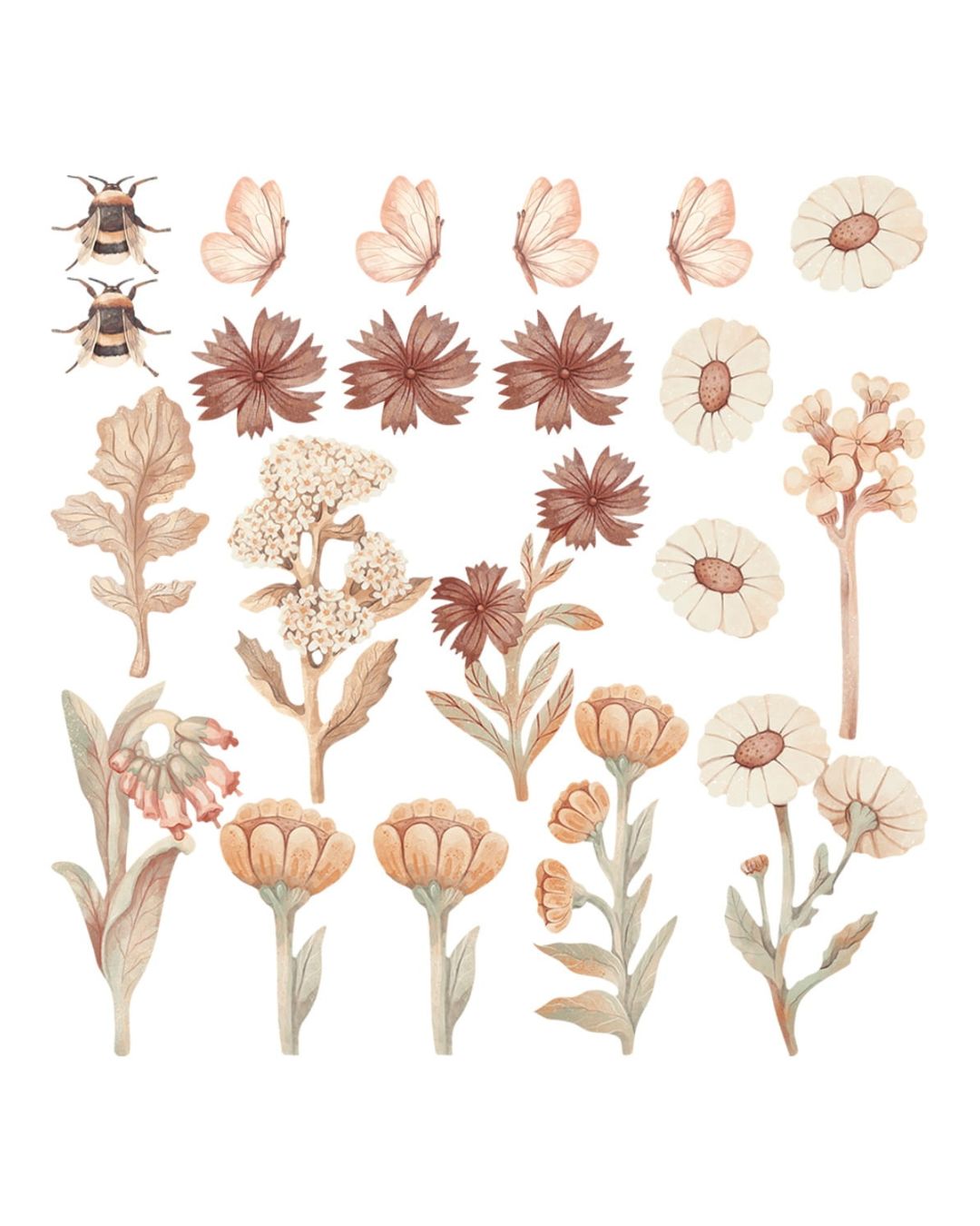 Pastel Love, Wall Decal Set, Flowers Boho 2