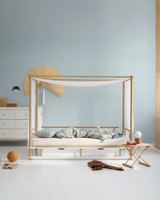 Oliver Furniture, Camp, Canopy Bed 90x180 cm, White/Oak