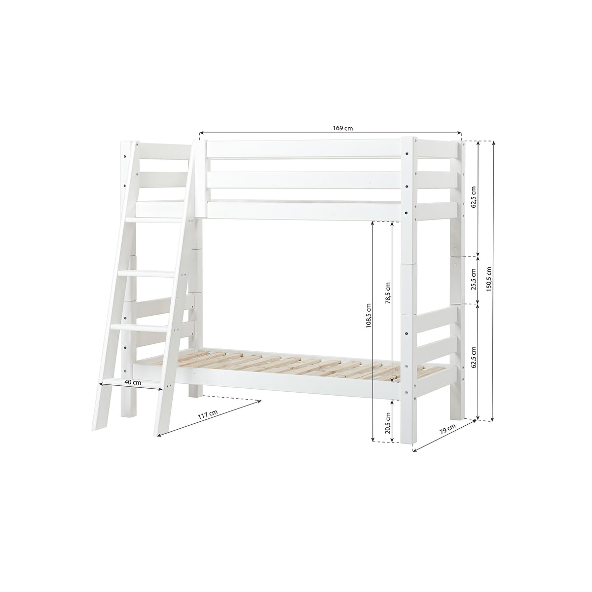 Hoppekids, ECO Luxury, Korkea Kerrossänky (Muunneltava) 70x160 cm, White