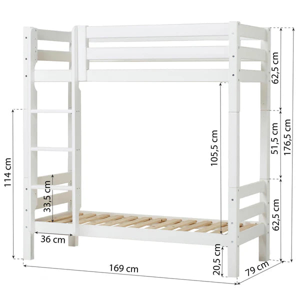Hoppekids, ECO Luxury, Korkea Kerrossänky (Muunneltava) 70x160 cm, White