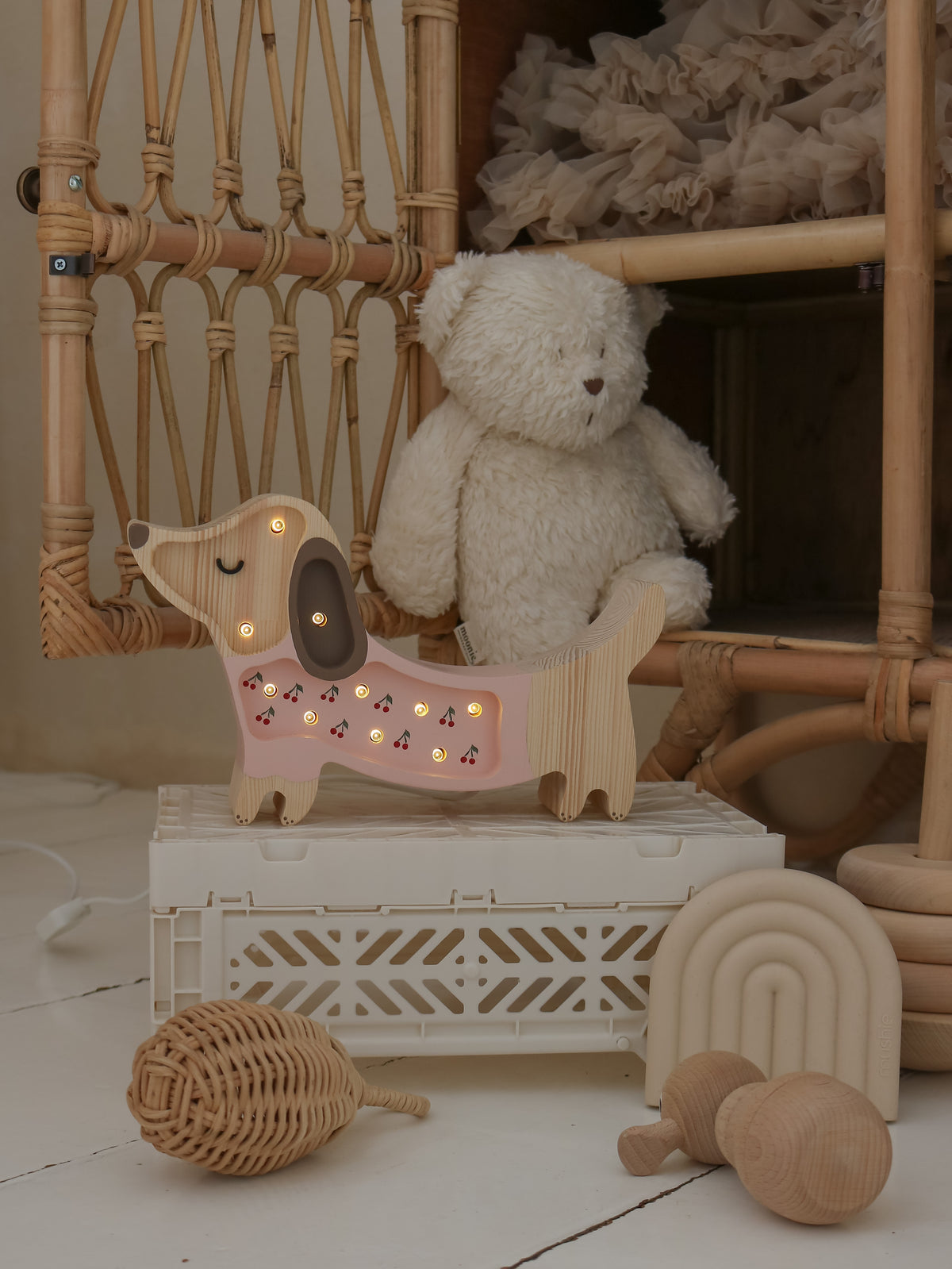 Little Lights, Yövalo MINI Puppy, Cherries on Pink
