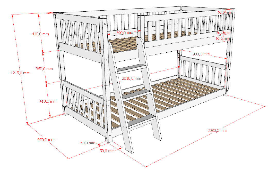 Vipack, Ronald, Montessori Bunk Bed (Convertible) 90x200 cm, White