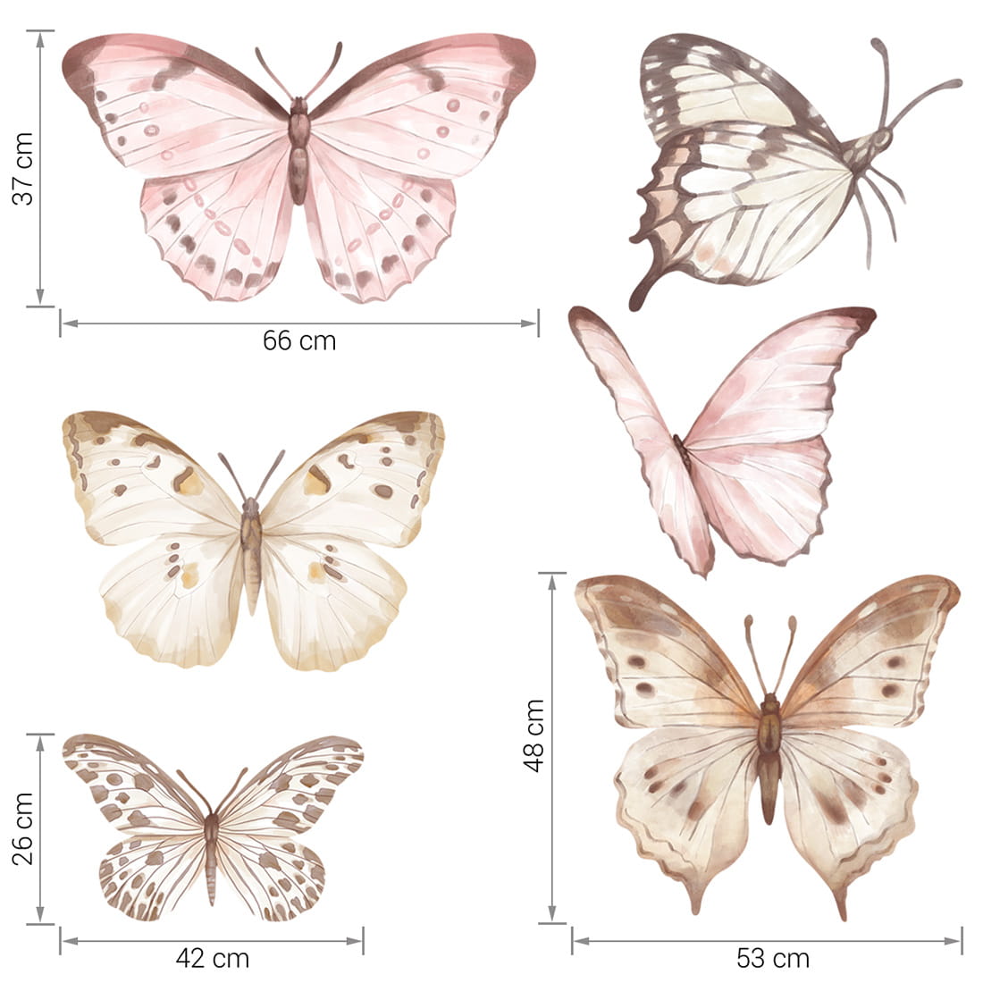 Pastel Love, Wall Sticker Set L, Butterflies