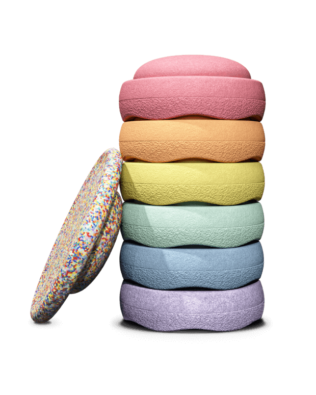Stapelstein, Rainbow 6 st Set + Balansbräda, Super Confetti Pastell