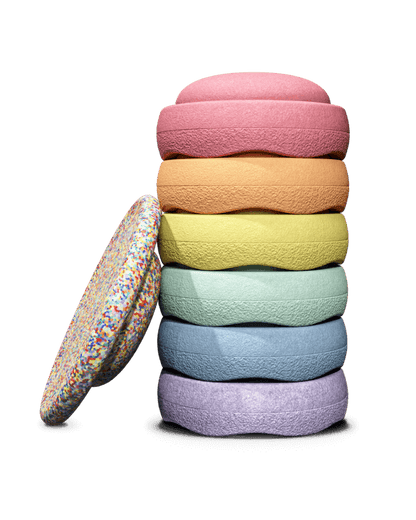 Stapelstein, Rainbow 6 st Set + Balansbräda, Super Confetti Pastell