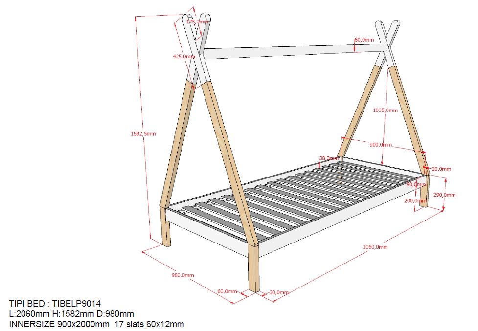 Vipack, Tipi Bed, 90x200 cm