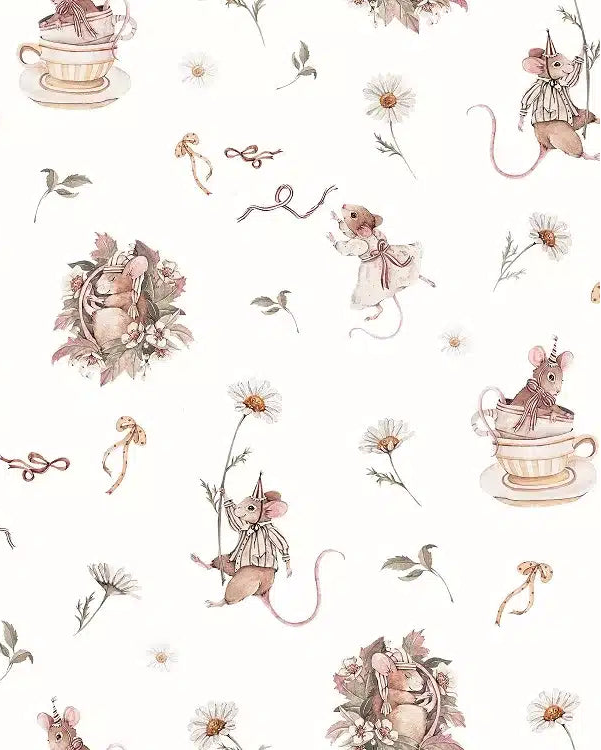 Mouse and Daisies White, Wallpaper
