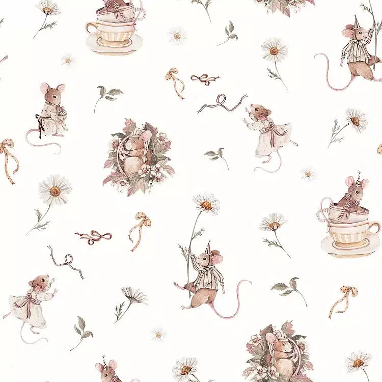 Mouse and Daisies White, Wallpaper