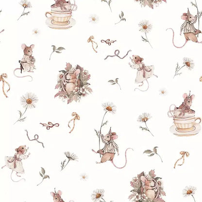 Mouse and Daisies White, Wallpaper