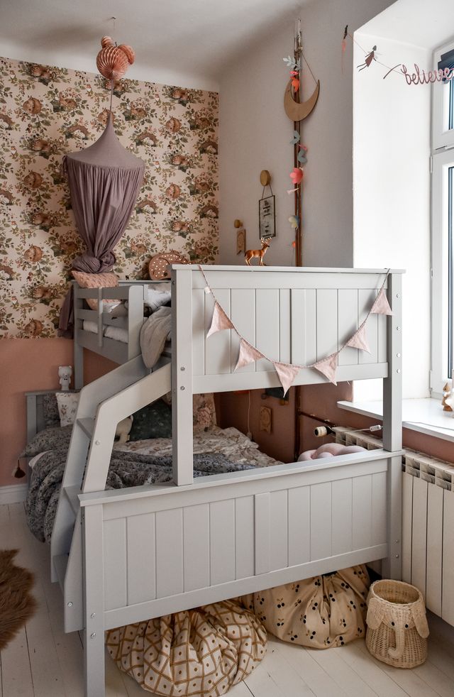 Inmondo, Collet Trio Bunk Bed with Headboard (Convertible), Pearl Grey