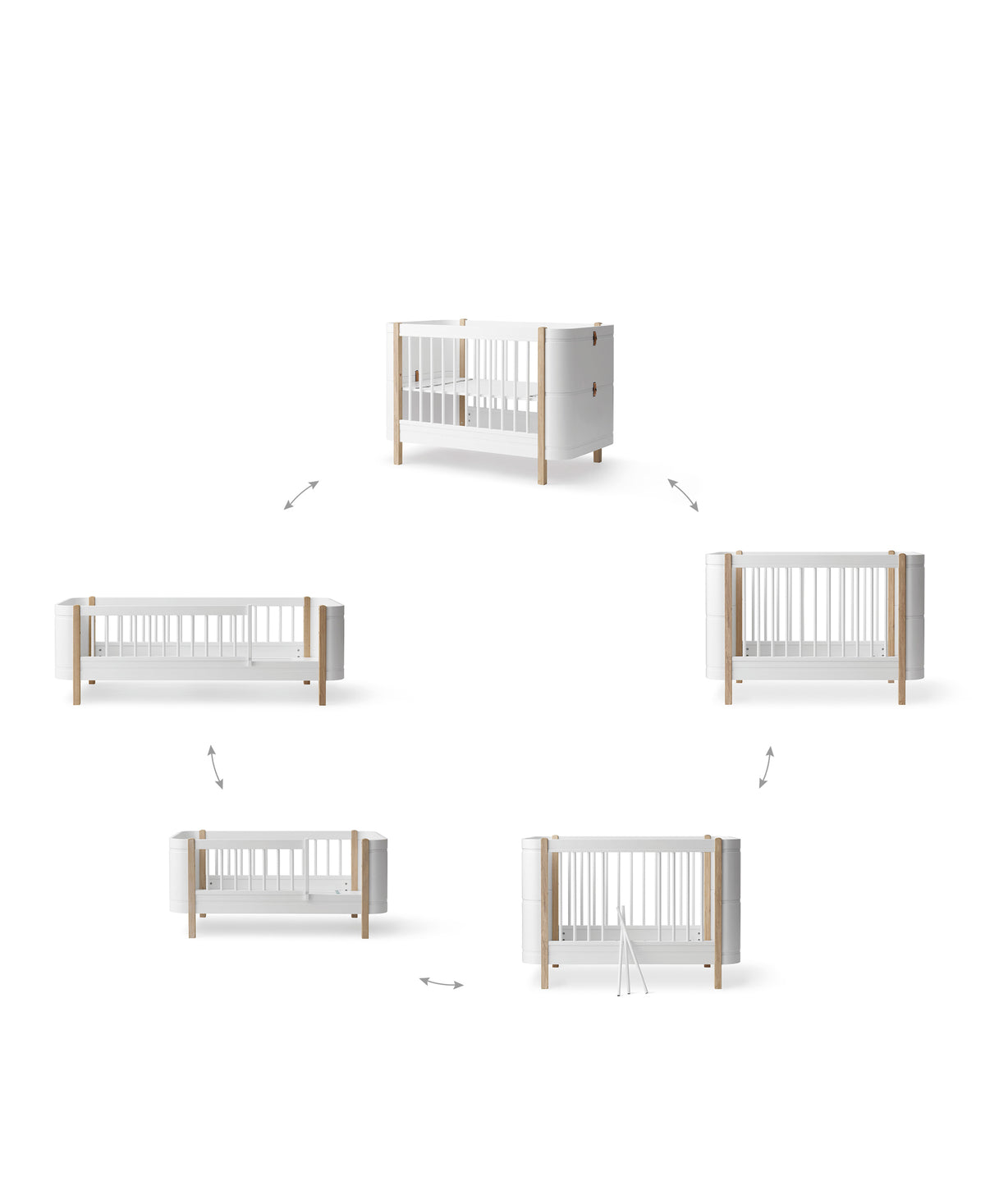Oliver Furniture, Wood Mini+ Cot & Junior Bed 5in1, White/Oak