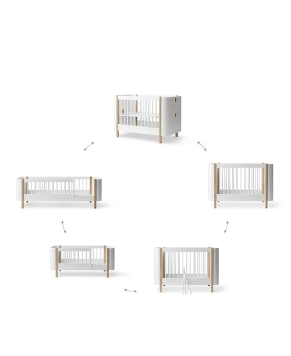 Oliver Furniture, Wood Mini+ Cot & Junior Bed 5in1, White/Oak