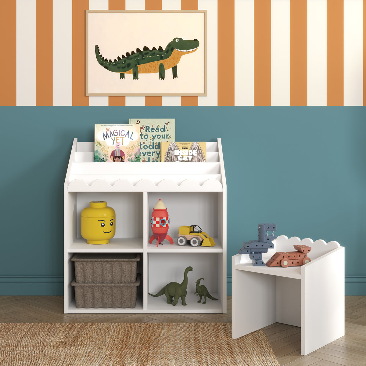 Bokvrå, Montessori bokhylla, snö