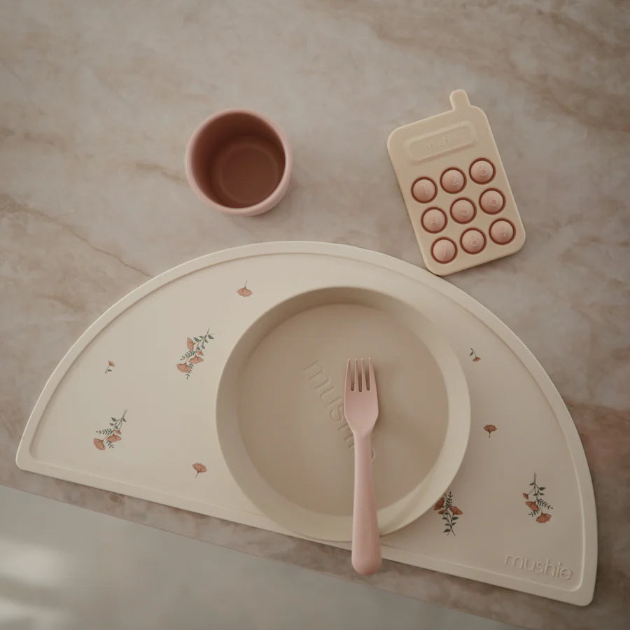Mushie Silicone Dining Tray, Pink Flowers