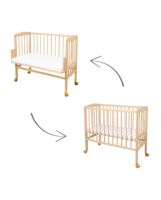 Waldin, Kehto 2-in-1 + Mattress, Natural Wood